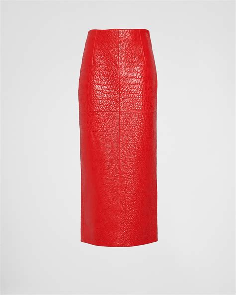 red napa prada|Red Nappa Leather Skirt .